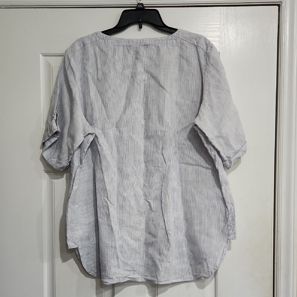 Ellen Tracy Blue and White Striped Blouse - Picture 6 of 7